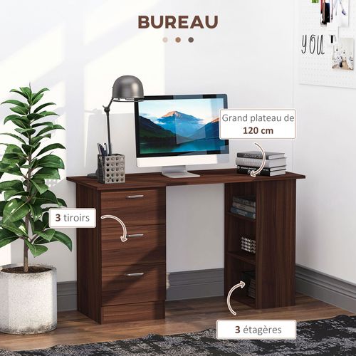 Bureau Informatique 3 Tiroirs 2 étagères Aspect Bois