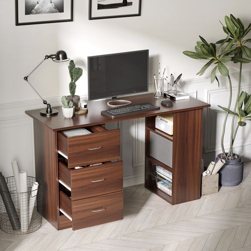 Bureau Informatique 3 Tiroirs 2 étagères Aspect Bois