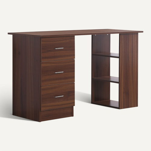 Bureau Informatique 3 Tiroirs 2 étagères Aspect Bois