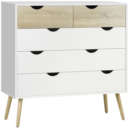 Commode 5 Tiroirs Design Scandinave Blanc Aspect Chêne Clair