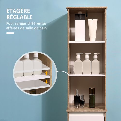 Meuble Colonne Rangement Salle De Bain 3 Niches Tiroir Placard Blanc Aspect Chêne Clair