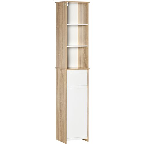 Meuble Colonne Rangement Salle De Bain 3 Niches Tiroir Placard Blanc Aspect Chêne Clair