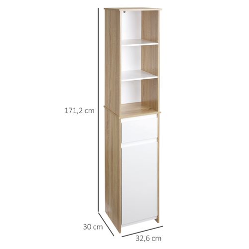 Meuble Colonne Rangement Salle De Bain 3 Niches Tiroir Placard Blanc Aspect Chêne Clair