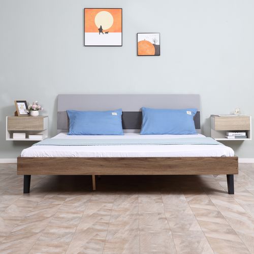 Lot De 2 Chevets Muraux - Tiroir Coulissant, Étagère, Plateau - Blanc Aspect Chêne Clair