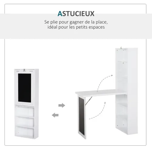 Bureau Mural Pliable Bibliothèque Avec Tableau Craie Intégré