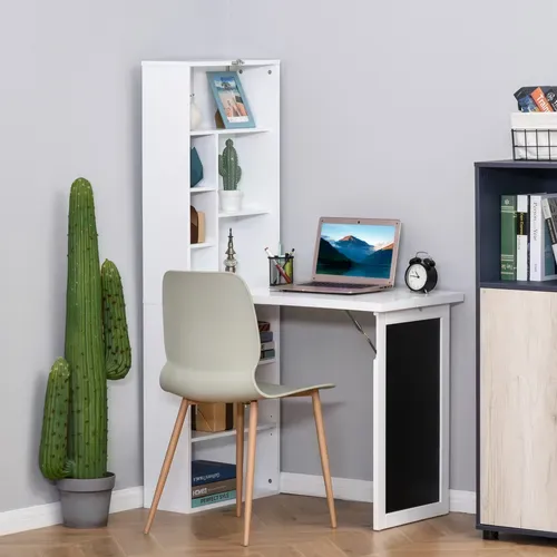 Bureau Mural Pliable Bibliothèque Avec Tableau Craie Intégré