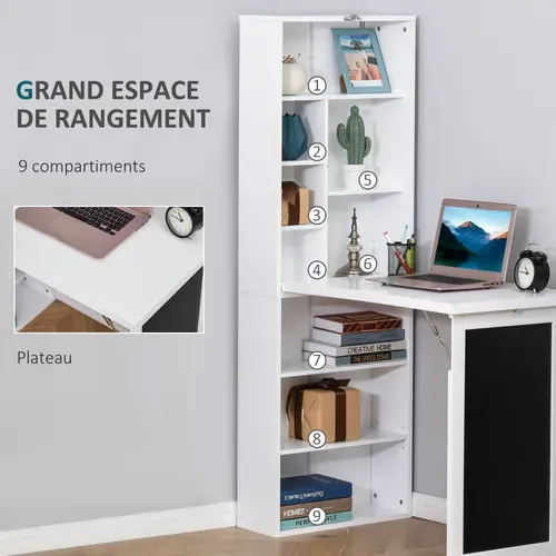 Bureau Mural Pliable Bibliothèque Avec Tableau Craie Intégré