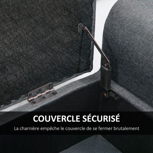 Banc Coffre De Rangement En MDF Style Lin - Dimensions 51x37.5x45.5 Cm, Aspect Tissu Rembourré