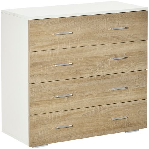 Commode De Rangement 4 Tiroirs 76 X 35 X 72 Cm Blanc Et Couleur Bois