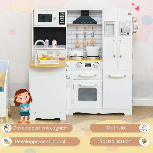 Cuisine Jouet HOMCOM 38 Accessoires – Avec Lumières, Sons, Plaque à Induction, Four – Jeu D’Imitation Dès 3 Ans