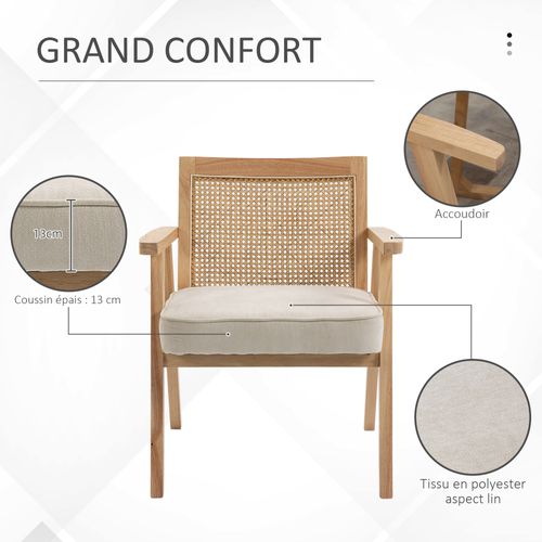 Fauteuil Lounge Cannage Avec Coussin Beige