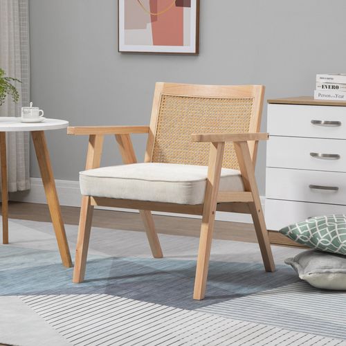 Fauteuil Lounge Cannage Avec Coussin Beige
