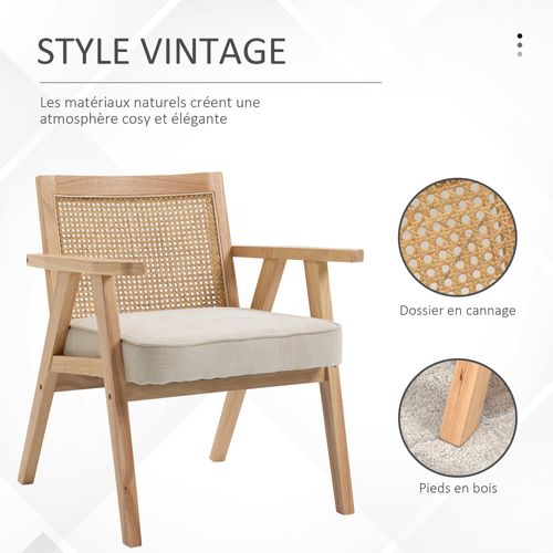 Fauteuil Lounge Cannage Avec Coussin Beige