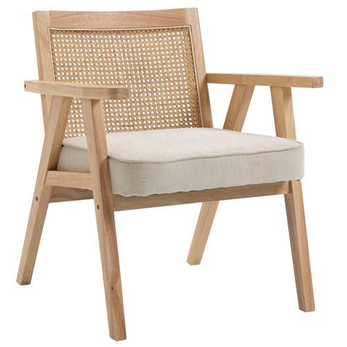 Fauteuil Lounge Cannage Avec Coussin Beige