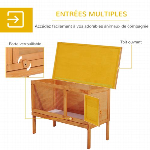 Clapier Sur Pieds Plateau Excrément Porte Fenêtre Bois Lasuré