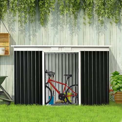 Abri De Jardin 3,64 m2 Portes Verrouillables Tôle D'acier Gris Noir
