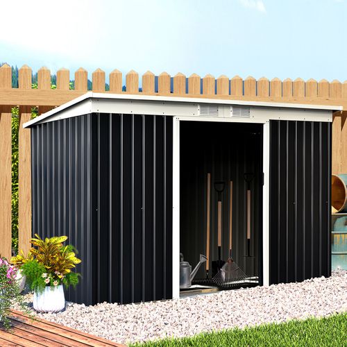 Abri De Jardin 3,64 m2 Portes Verrouillables Tôle D'acier Gris Noir