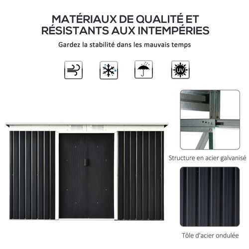 Abri De Jardin 3,64 m2 Portes Verrouillables Tôle D'acier Gris Noir
