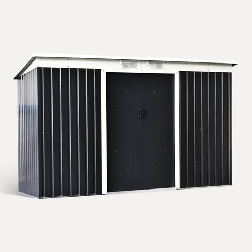 Abri De Jardin 3,64 m2 Portes Verrouillables Tôle D'acier Gris Noir