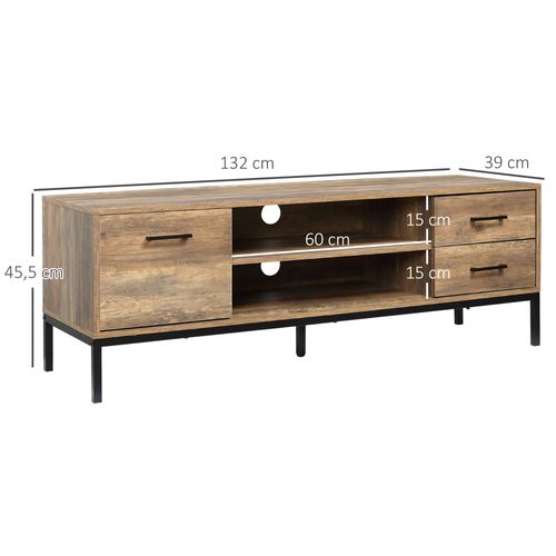 Meuble TV Banc TV Industriel Acier Noir Aspect Bois