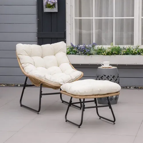 Fauteuil De Jardin Avec Repose-pieds 2 Coussins Inclus