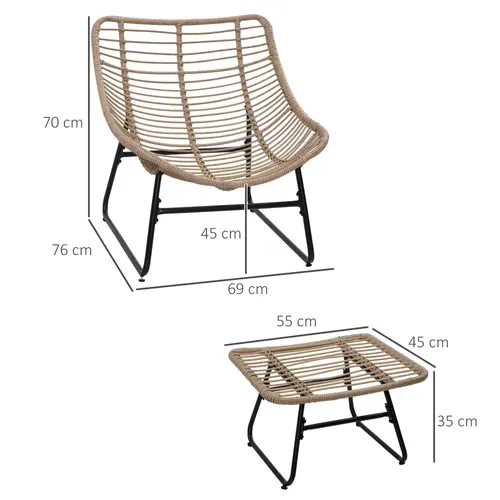 Fauteuil De Jardin Avec Repose-pieds 2 Coussins Inclus