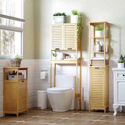 Meuble Colonne Salle De Bain Bambou Mdf Aspect Bois Clair