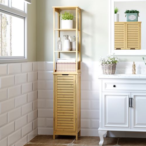 Meuble Colonne Salle De Bain Bambou Mdf Aspect Bois Clair