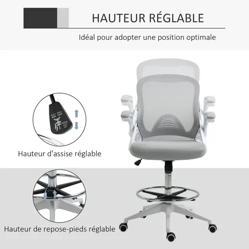 Fauteuil De Bureau Assise Haute Réglable Tissu Maille