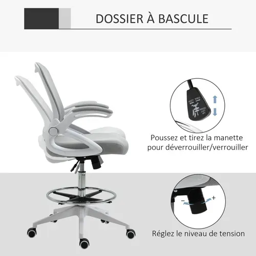 Fauteuil De Bureau Assise Haute Réglable Tissu Maille