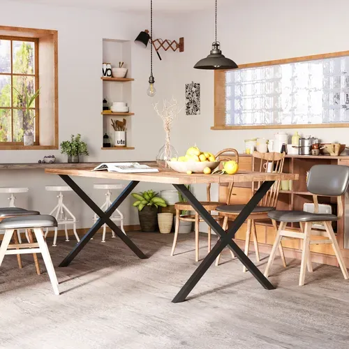 Lot De 2 Pieds De Table Design Industriel En Croix Acier Noir