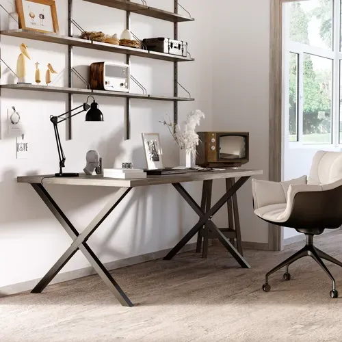 Lot De 2 Pieds De Table Design Industriel En Croix Acier Noir