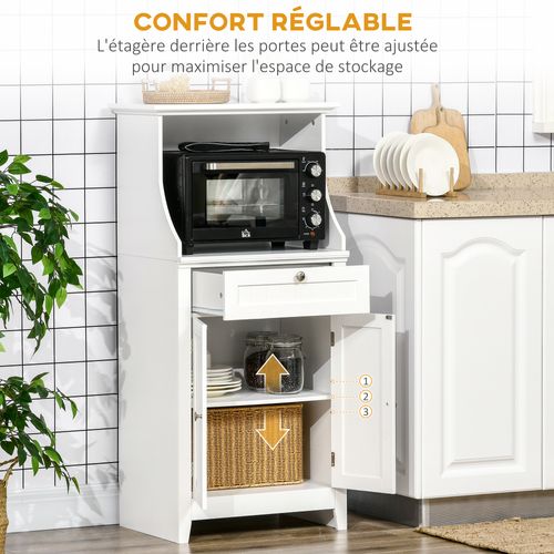 Meuble Micro-ondes - Tiroir, 2 Portes, Niche - Mdf Blanc