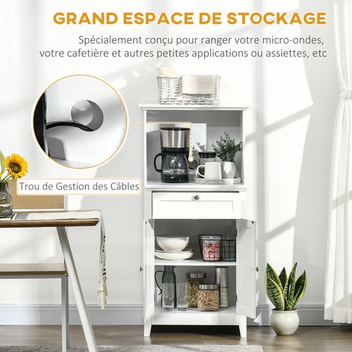Meuble Micro-ondes - Tiroir, 2 Portes, Niche - Mdf Blanc