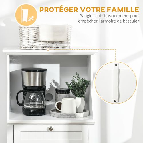 Meuble Micro-ondes - Tiroir, 2 Portes, Niche - Mdf Blanc