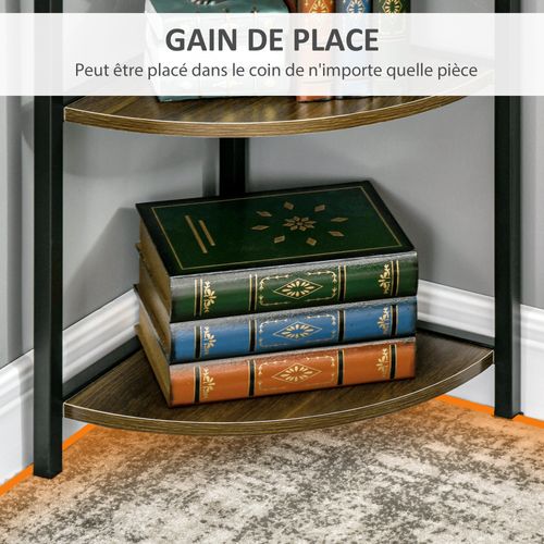 Étagère Bibliothèque D'angle Style Industriel 6 Étagères H.166 Cm