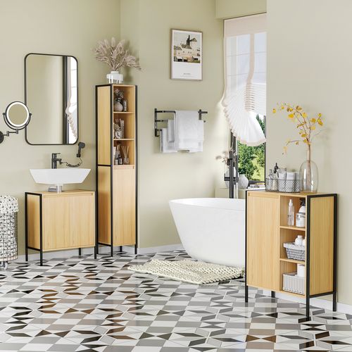 Meuble Sous-vasque 2 Portes étagère Acier Aspect Bois Clair