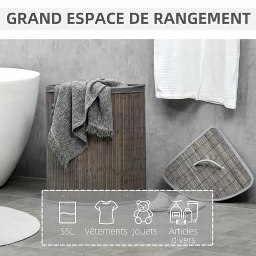Panier à Linge D'angle 55 L Bambou Housse Tissu