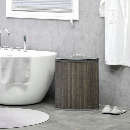 Panier à Linge D'angle 55 L Bambou Housse Tissu