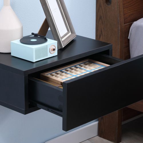 Lot De 2 Chevets Muraux - Tiroir Coulissant, Plateau - Aspect Bois