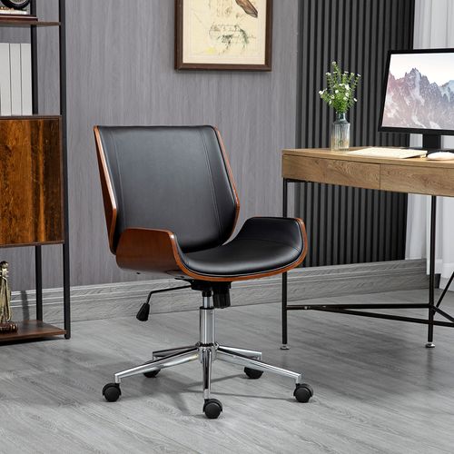 Chaise De Bureau Manager Design Vintage Bois Pu Tissu Noir