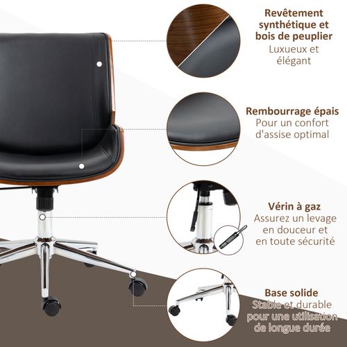 Chaise De Bureau Manager Design Vintage Bois Pu Tissu Noir