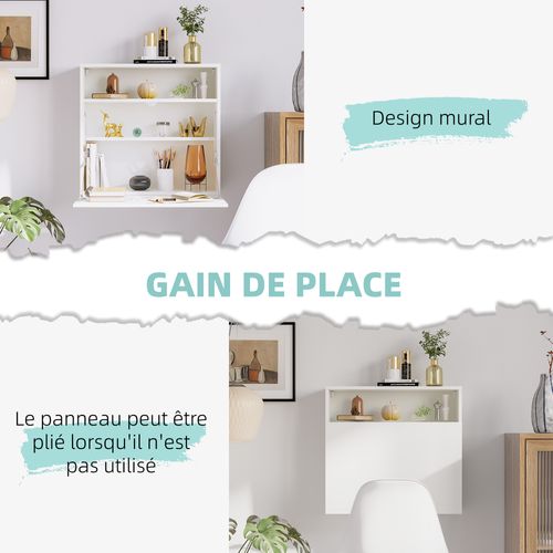 Bureau Mural Multi-rangement Pliable Blanc