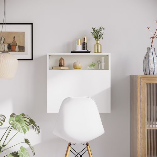 Bureau Mural Multi-rangement Pliable Blanc