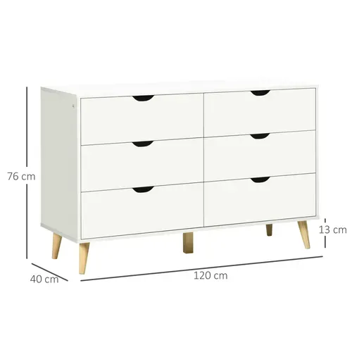 Commode 6 Tiroirs Design Scandinave Bois Pin Panneaux