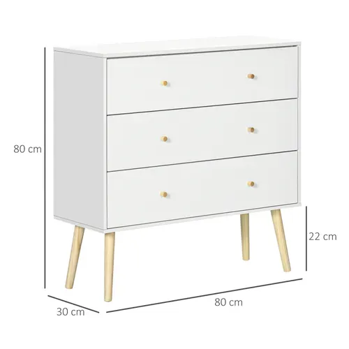 Commode 3 Tiroirs Design Scandinave Bois Pin Panneaux Blanc