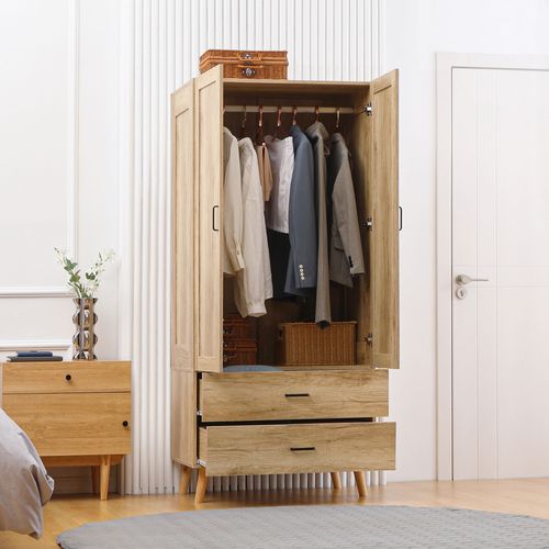 Armoire De Chambre 2 Portes Penderie 2 Tiroirs Aspect Chêne Clair