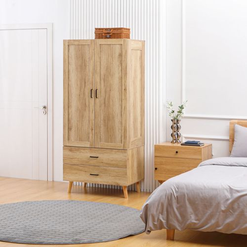 Armoire De Chambre 2 Portes Penderie 2 Tiroirs Aspect Chêne Clair