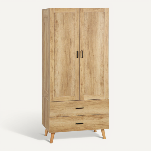 Armoire De Chambre 2 Portes Penderie 2 Tiroirs Aspect Chêne Clair
