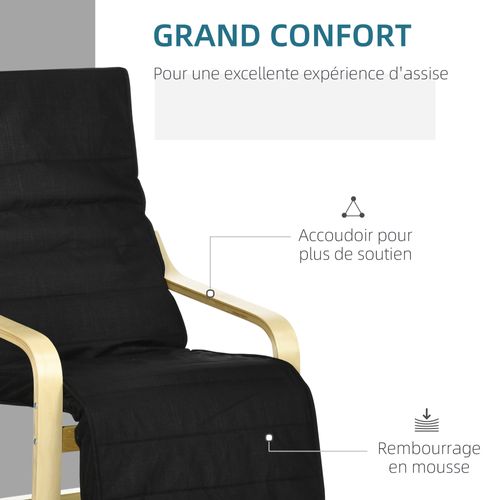 Fauteuil Style Nordique Repose-pied Réglable Bois Tissu